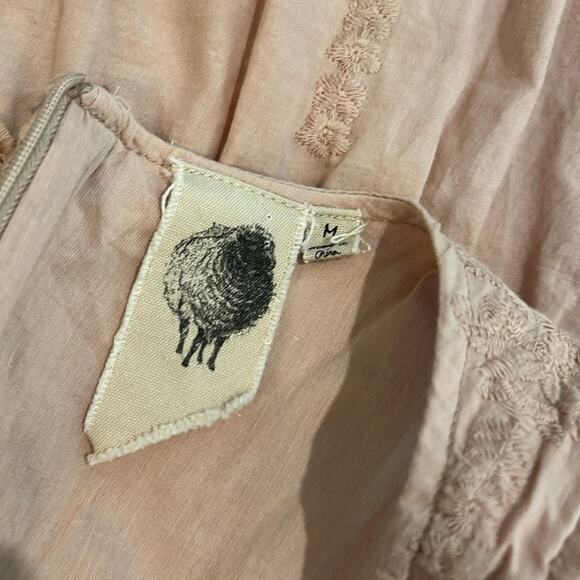 Anthropologie embroidered tan sleeveless dress Sz M Medium Romantic Lined Boho - Picture 10 of 16